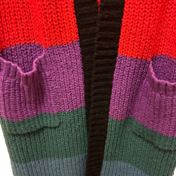 Torrid Long Stripe Color Block Black Red SZ 0 Cardigan - Picture 7 of 15